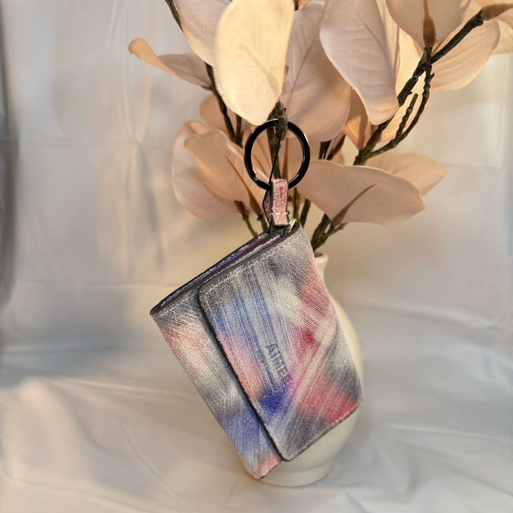 NWT Genuine Leather Wallet By Aimee K! Pastels In A  Metallic Brush - Picture 2 of 7